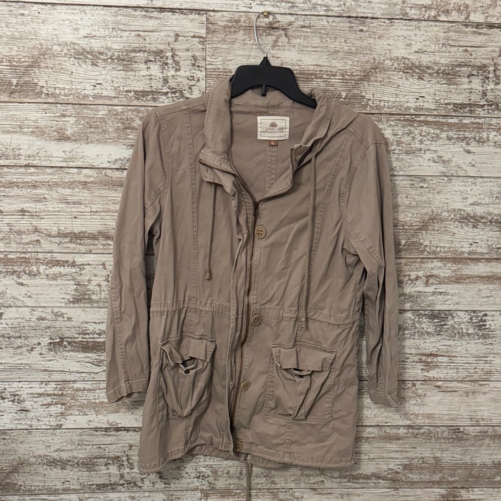 Casual Tan Utility Jacket with Hood
